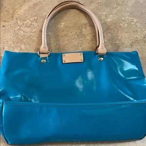 Kate Spade Teal Tote Bag with Tan Handles